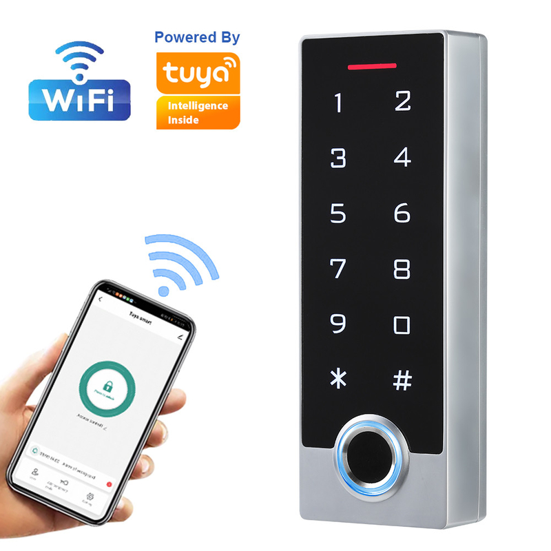 TuyaのAppの生物測定の指紋のドアのアクセス管理RFIDカード防水IP68接触キーパッド