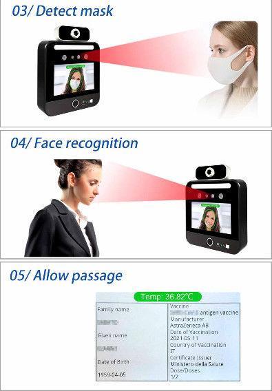 5つのインチIPSのタッチ画面の顔の温度の走査器のキオスクのQrコード緑のパスの読者